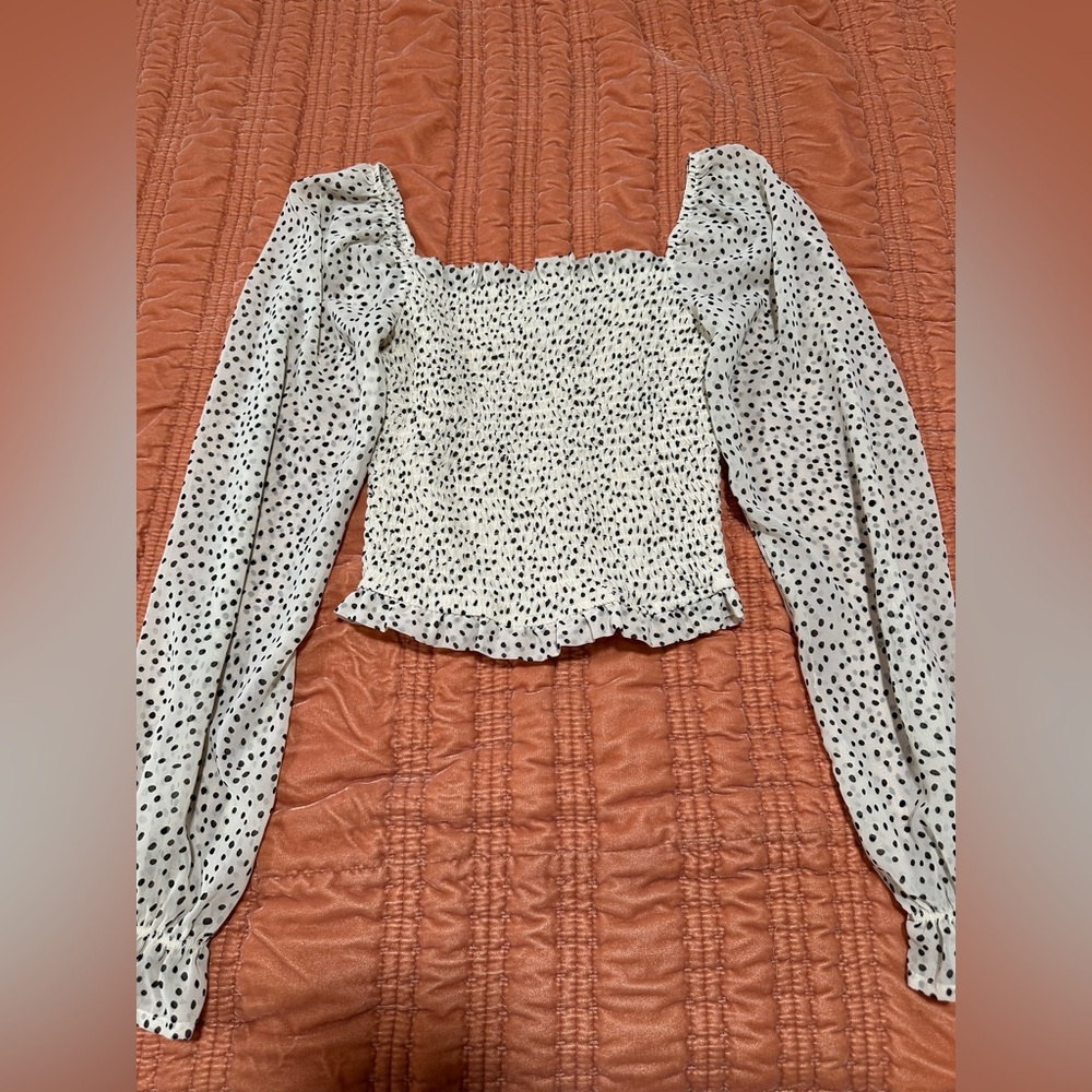 Japna White and Black Dotted‎ Blouse